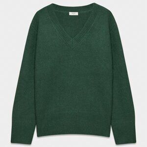 NWT Aritzia Plush Cashmere Oversized V-neck Sweater, Green, Size Large